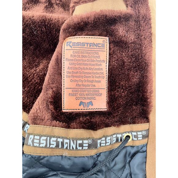 Resistance Oilskin Jacket XL Brown Waterproof Work Coat Faux Fur Lining NWT - Picture 4 of 6